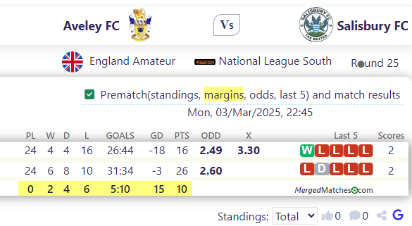 Aveley FC Vs Salisbury FC screenshot