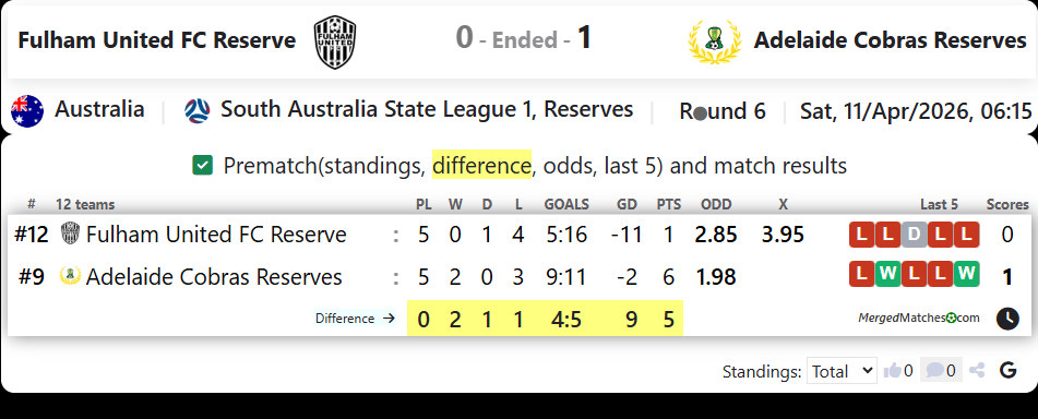 Fulham United FC Reserve Vs Adelaide Cobras Reserves screenshot