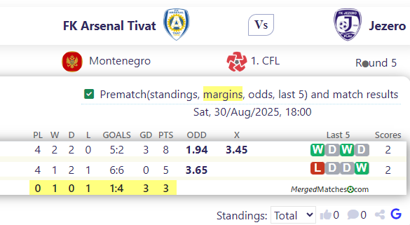 FK Arsenal Tivat Vs Jezero screenshot