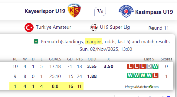 Kayserispor U19 Vs Kasimpasa U19 screenshot