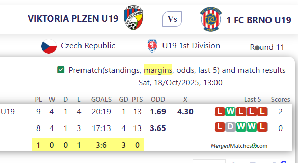 VIKTORIA PLZEN U19 Vs 1 FC BRNO U19 screenshot