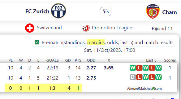 FC Zurich Vs Cham screenshot