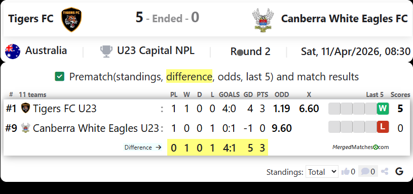 Tigers FC Vs Canberra White Eagles FC screenshot