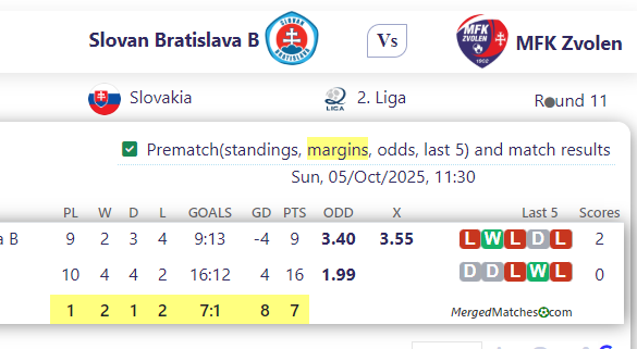 Slovan Bratislava B Vs MFK Zvolen screenshot