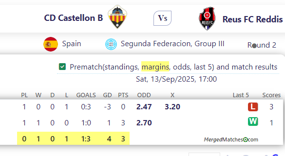 CD Castellon B Vs Reus FC Reddis screenshot