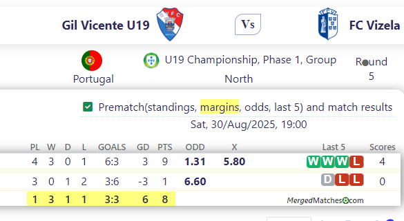 Gil Vicente U19 Vs FC Vizela screenshot