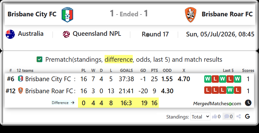 Brisbane City FC Vs Brisbane Roar FC screenshot
