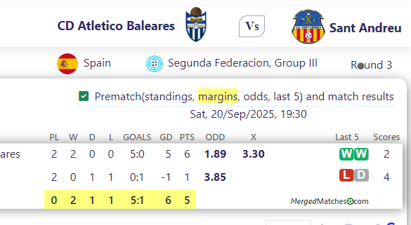 CD Atletico Baleares Vs Sant Andreu screenshot