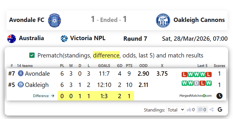 Avondale FC Vs Oakleigh Cannons screenshot