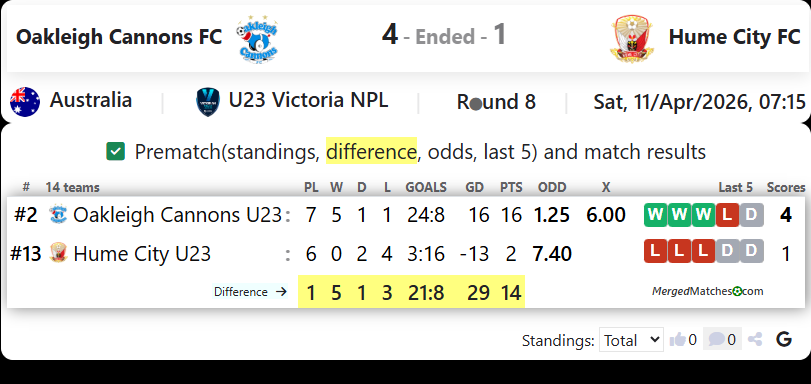 Oakleigh Cannons FC Vs Hume City FC screenshot