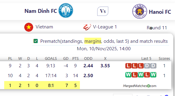 Nam Dinh FC Vs Hanoi FC screenshot
