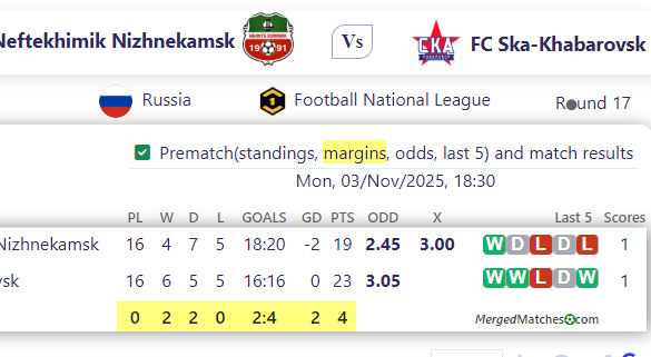 FC Neftekhimik Nizhnekamsk Vs FC Ska-Khabarovsk screenshot