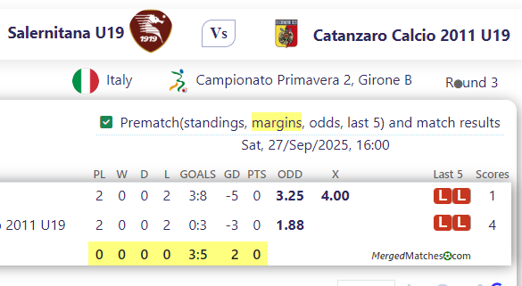 Salernitana U19 Vs Catanzaro Calcio 2011 U19 screenshot