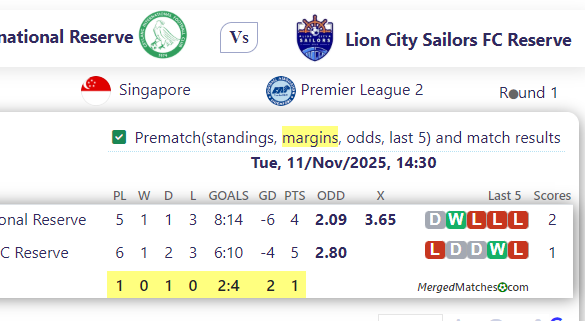 Geylang International Reserve Vs Lion City Sailors FC Reserve screenshot