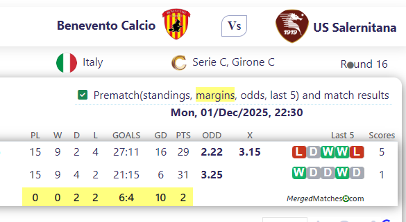 Benevento Calcio Vs US Salernitana screenshot