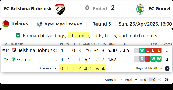 FC Belshina Bobruisk Vs FC Gomel screenshot