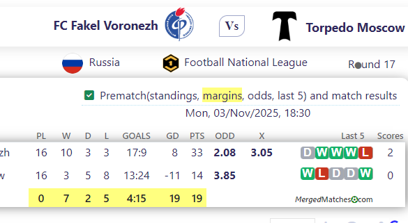 FC Fakel Voronezh Vs Torpedo Moscow screenshot