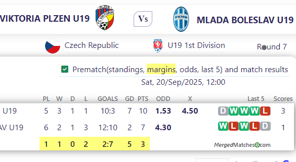 VIKTORIA PLZEN U19 Vs MLADA BOLESLAV U19 screenshot