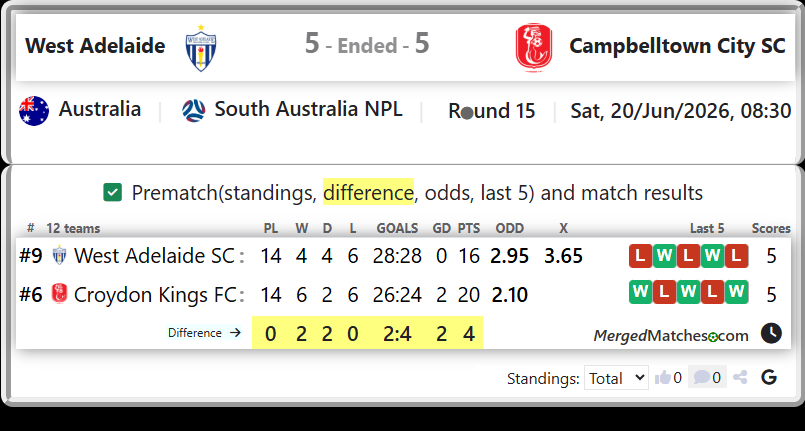 West Adelaide SC Vs Croydon Kings FC screenshot
