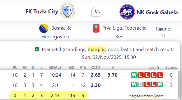 FK Tuzla City Vs NK Gosk Gabela screenshot
