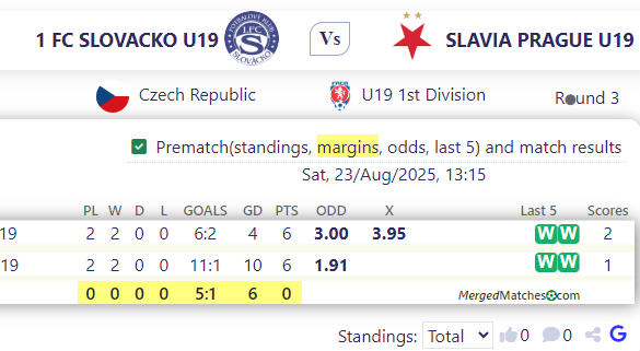 1 FC SLOVACKO U19 Vs SLAVIA PRAGUE U19 screenshot
