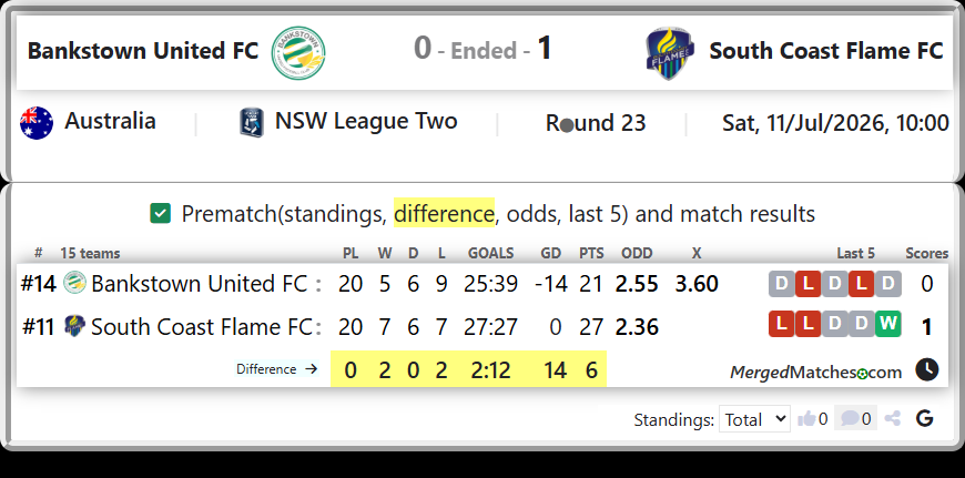 Bankstown United FC Vs South Coast Flame FC screenshot