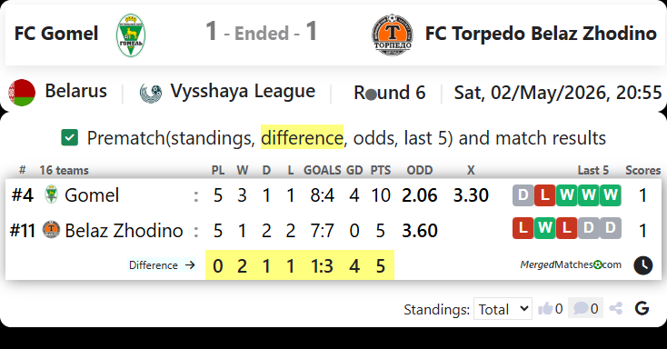 FC Gomel Vs FC Torpedo Belaz Zhodino screenshot
