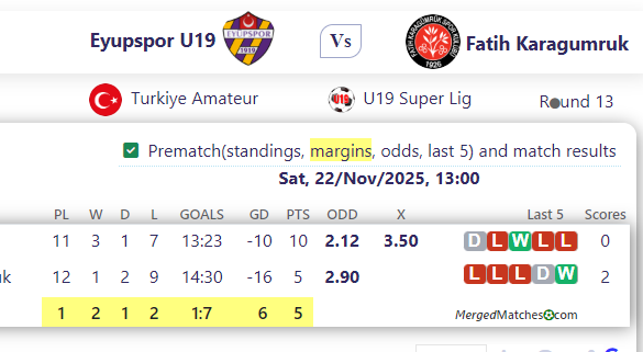Eyupspor U19 Vs Fatih Karagumruk screenshot