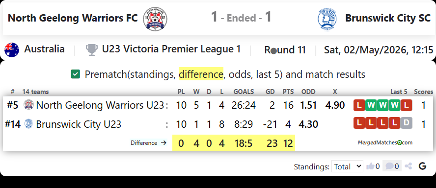 North Geelong Warriors FC Vs Brunswick City SC screenshot
