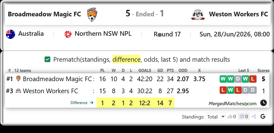 Broadmeadow Magic FC Vs Weston Workers FC screenshot