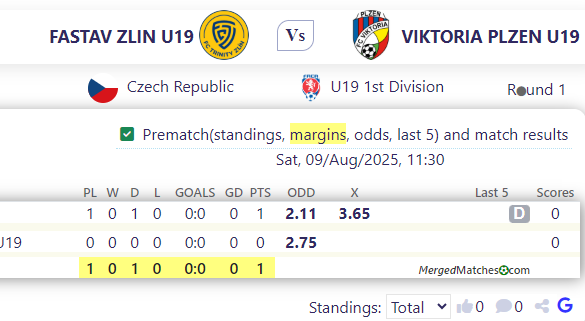 FASTAV ZLIN U19 Vs VIKTORIA PLZEN U19 screenshot