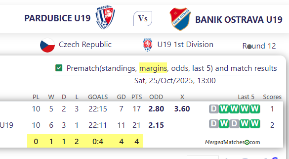 PARDUBICE U19 Vs BANIK OSTRAVA U19 screenshot