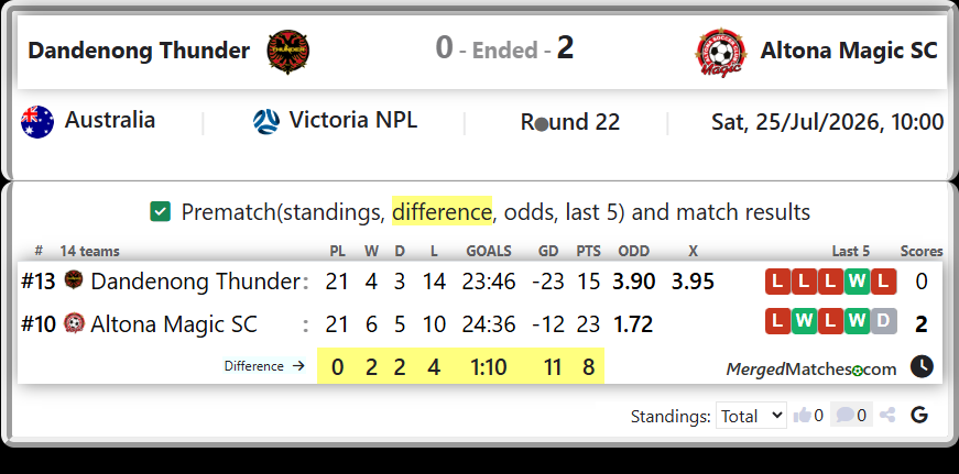 Dandenong Thunder Vs Altona Magic SC screenshot