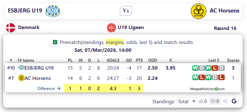 ESBJERG U19 Vs AC Horsens screenshot