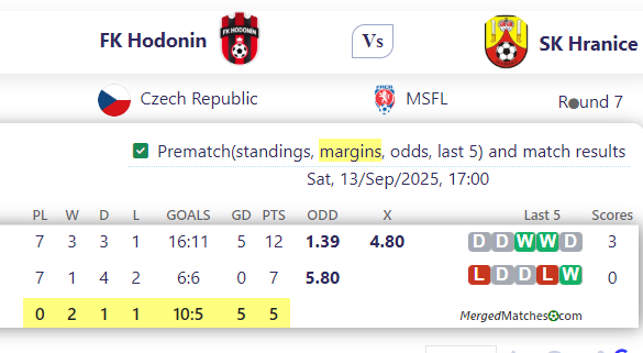 FK Hodonin Vs SK Hranice screenshot